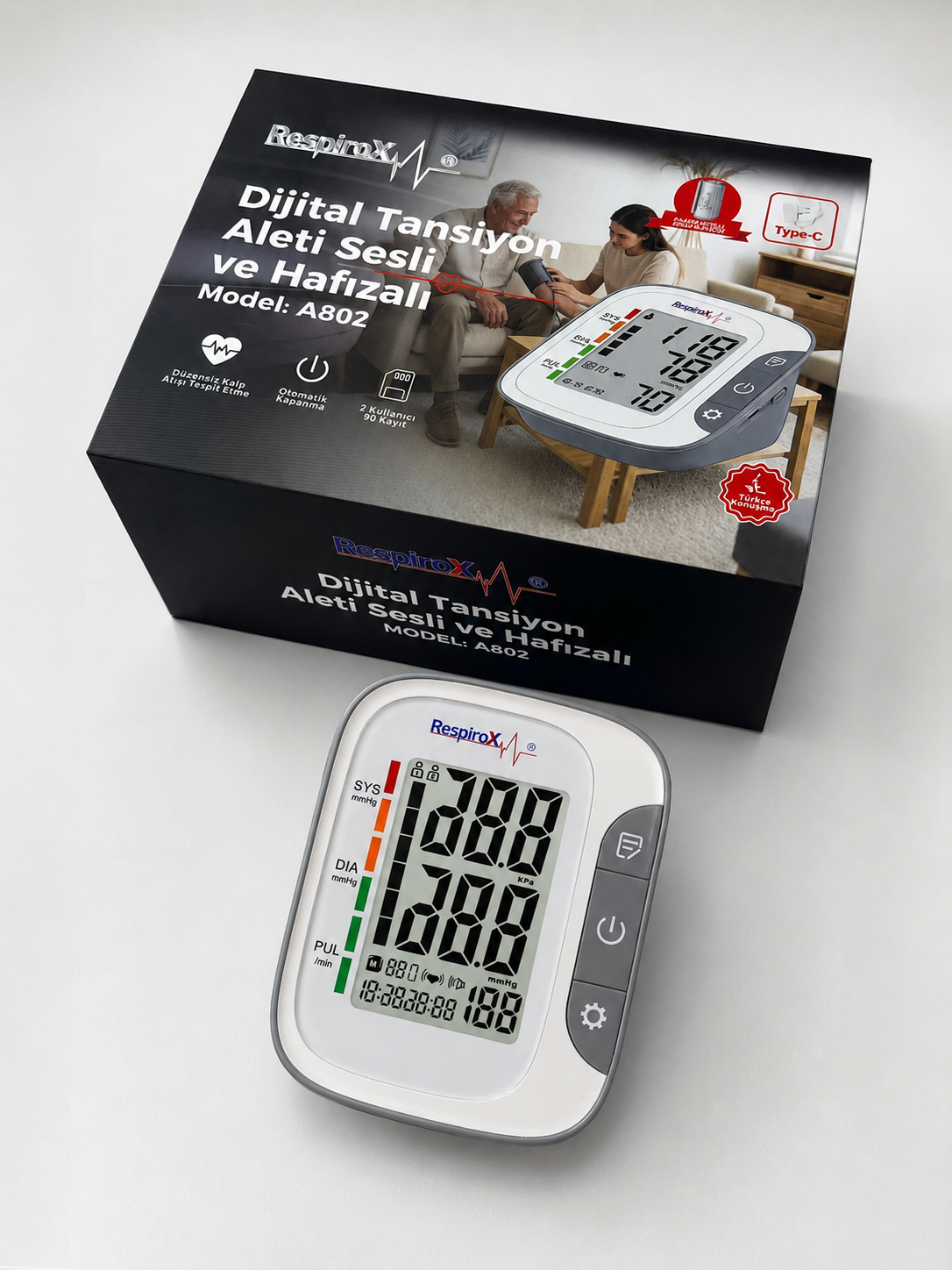 Respirox A802 Türkçe Konuşan LCD Ekran Koldan Adaptörlü Tansiyon Aleti - YENİ - Görsel 6
